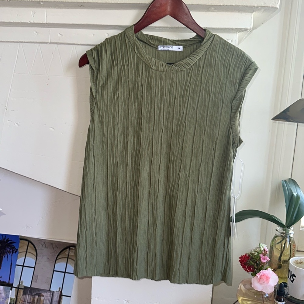 NWT Stateside Cap Sleeved Green Blouse